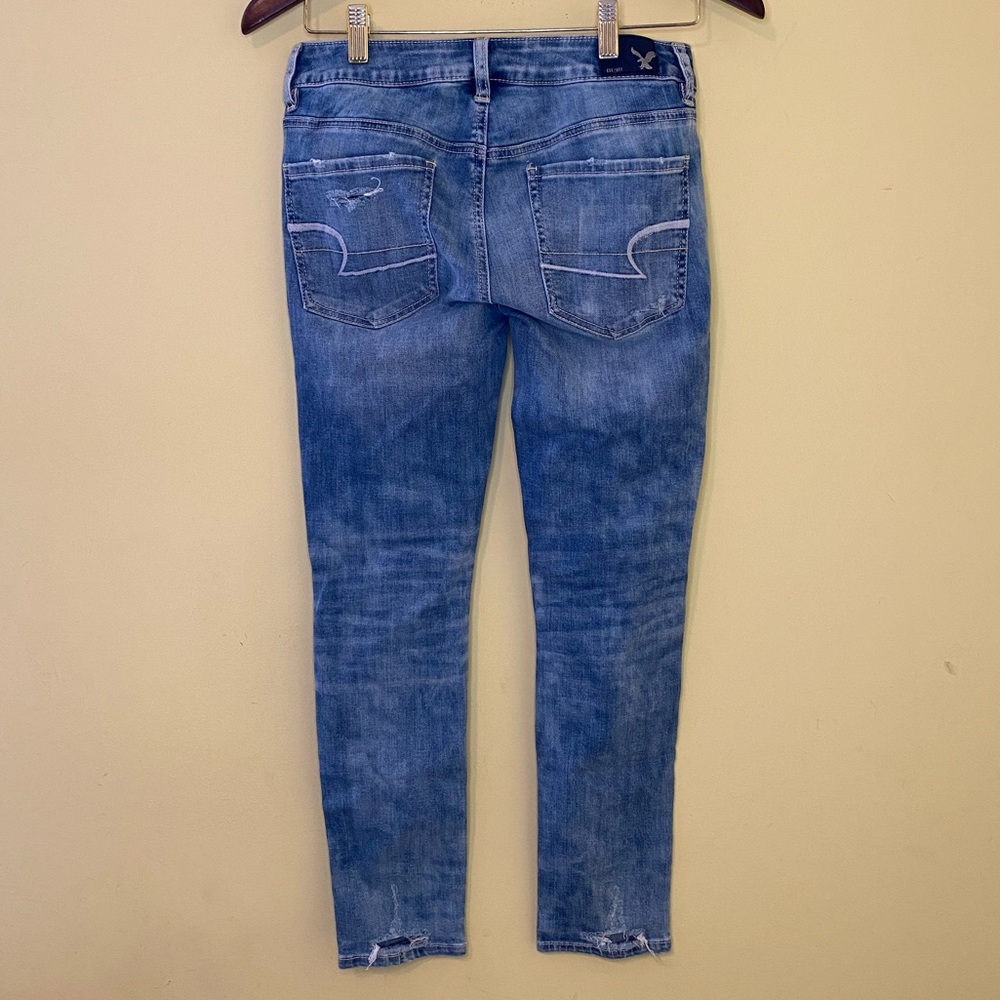 American Eagle Super Stretch Medium Wash Ankle Jegging Skinny Distressed Size 6 - Picture 7 of 9